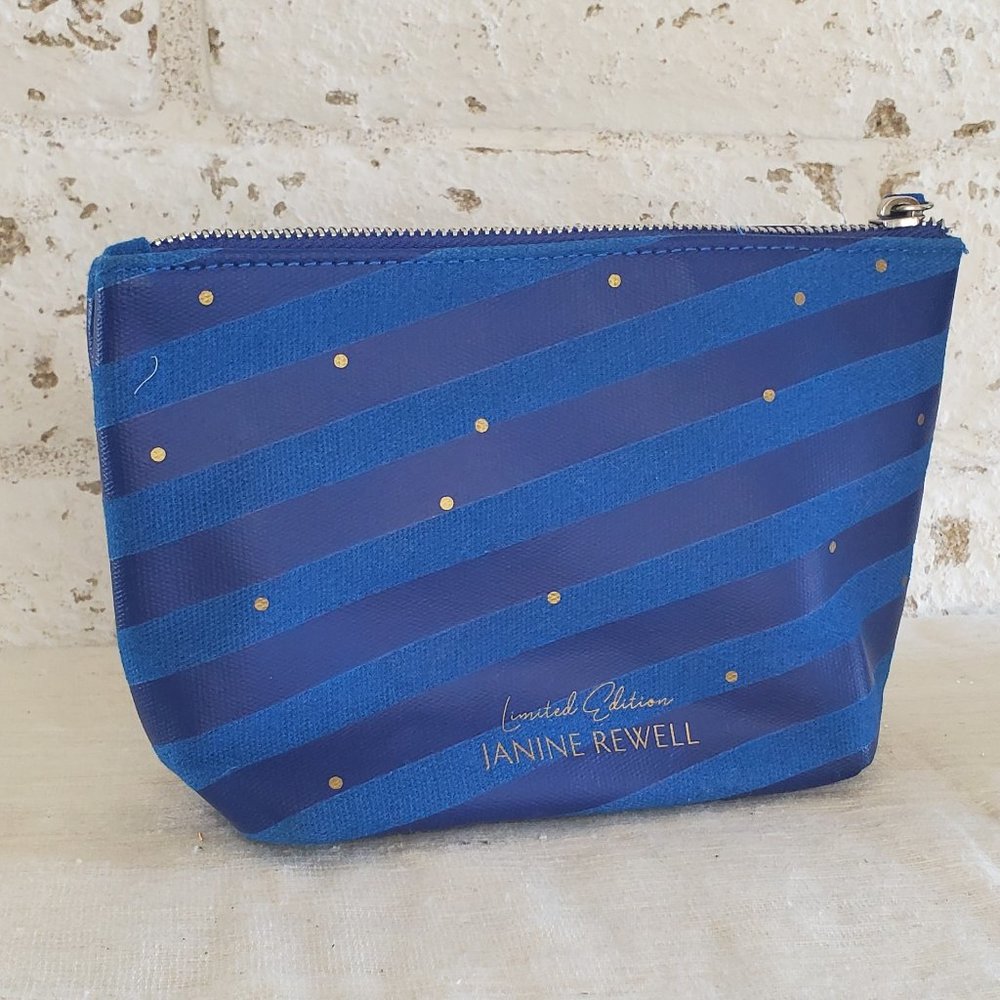 Kiehls Blue Striped Make-Up Zippered Travel Case Canvas Pouch - Picture 2 of 9